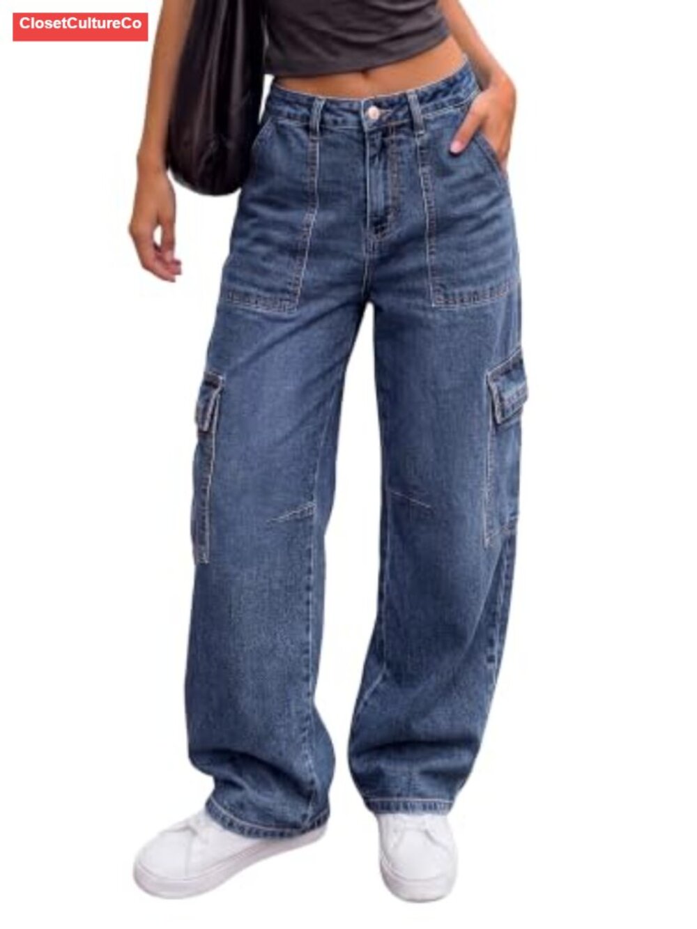 Wide Leg Barrel Jeans Baggy Denim Cargo Pants Y2K Streetwear